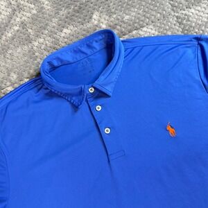 Polo Ralph Lauren Performance Mens XL Royal Blue Orange Pony Polo Shirt Golf